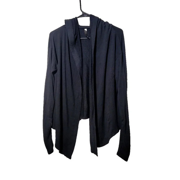 Athleta Nirvana Wrap Open Cardigan Small Black Athleisure Stretch Comfort Hooded - Picture 1 of 14